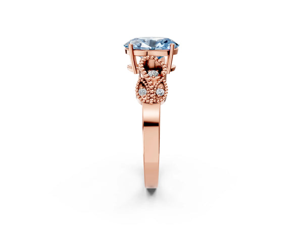 Rose Gold Oval Vintage Solitaire Engagement Ring Setting for Fancy Blue Center