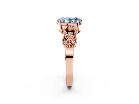Rose gold Fancy Blue Oval Cut Solitaire Milgrain Leaf Band with Prong Setting_2