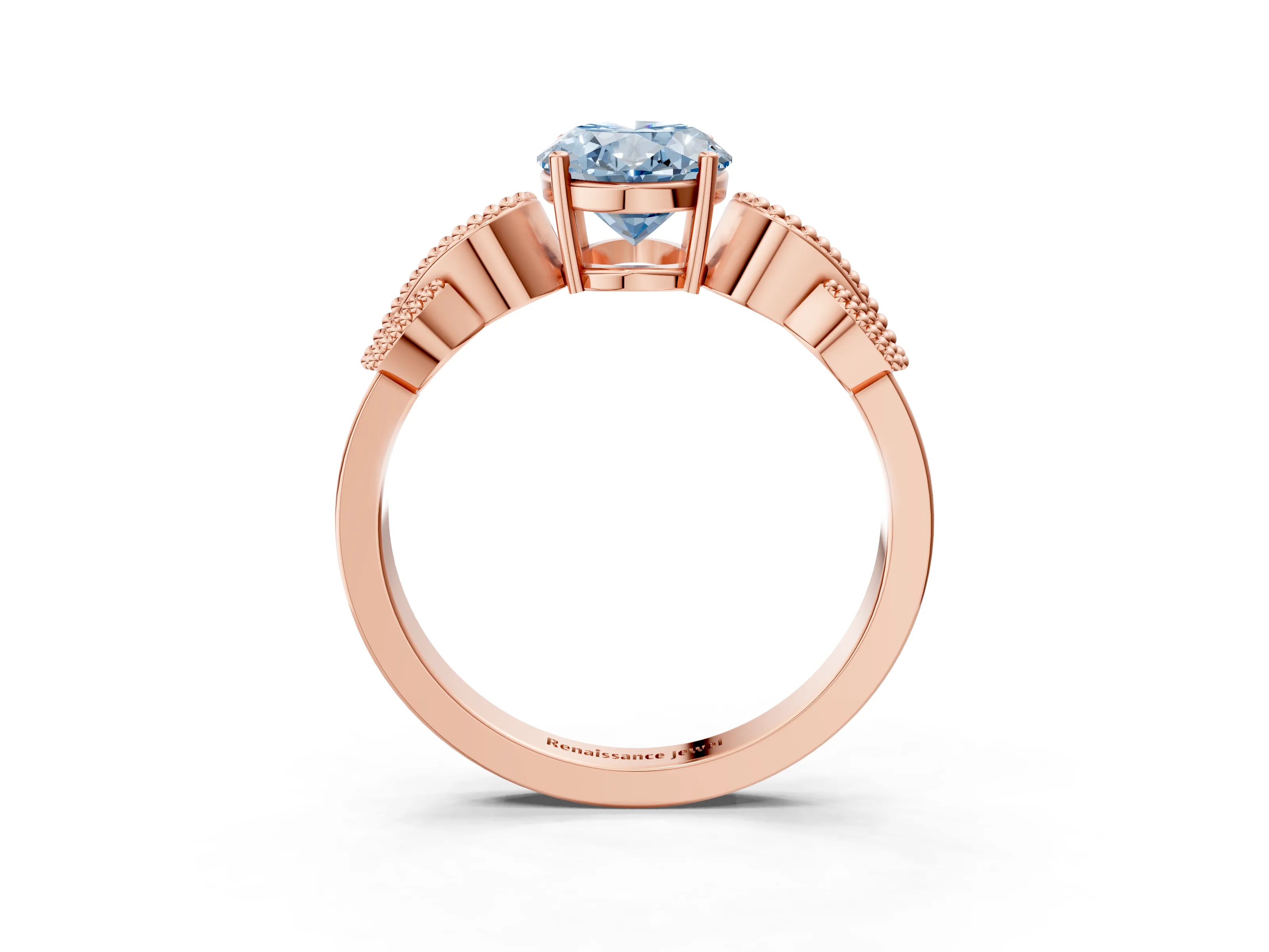 Rose gold Fancy Blue Oval Cut Solitaire Milgrain Leaf Band with Prong Setting_3