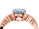Rose gold Fancy Blue Oval Cut Solitaire Milgrain Leaf Band with Prong Setting_4