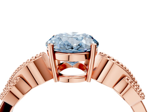 Rose gold Fancy Blue Oval Cut Solitaire Milgrain Leaf Band with Prong Setting_4