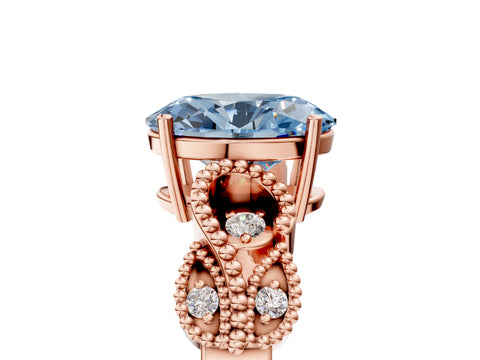 Rose gold Fancy Blue Oval Cut Solitaire Milgrain Leaf Band with Prong Setting_5