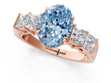 Rose gold Fancy Blue Oval Cut Solitaire Princess Side Stone Engraved Band Prong Setting Ring_1