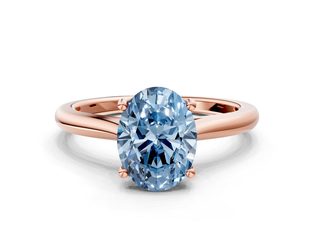 Rose gold Fancy Blue Oval  Cut Solitaire Ring with Cathedral Band and Four-Prong Setting_88