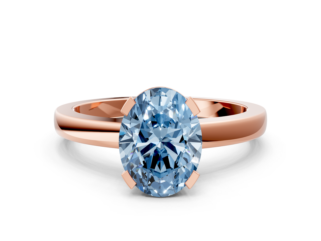 Rose gold Fancy Blue Oval  Cut Solitaire Ring with Four-Prong Setting and Classic Band_45