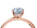 Rose gold Fancy Blue Oval  Cut Solitaire Ring with Thin Band and Four-Prong Setting_16