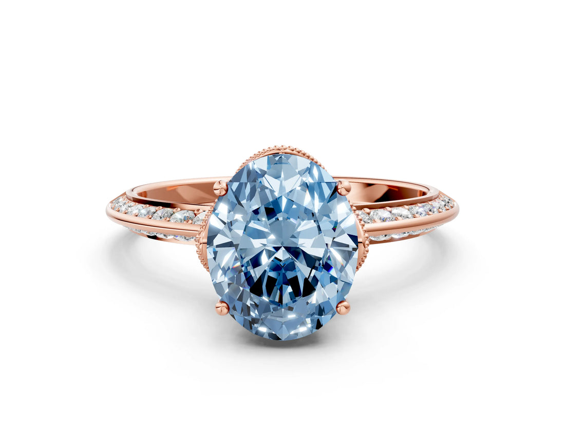 Rose gold Fancy Blue Oval Cut Solitaire Split Shank Pave Diamond Engagement Ring with Four-Prong Setting_36