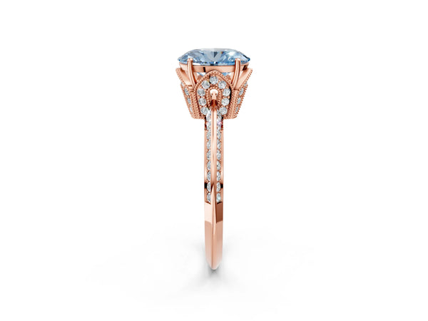 Rose Gold Oval Graduated Pave Engagement Ring Setting for Fancy Blue Center