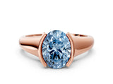 Rose gold Fancy Blue Oval Cut Solitaire Tension Set Diamond Ring with Split Shank Band