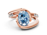 Rose gold Fancy Blue Oval Cut Solitaire Tension-Set Diamond Split Shank Ring