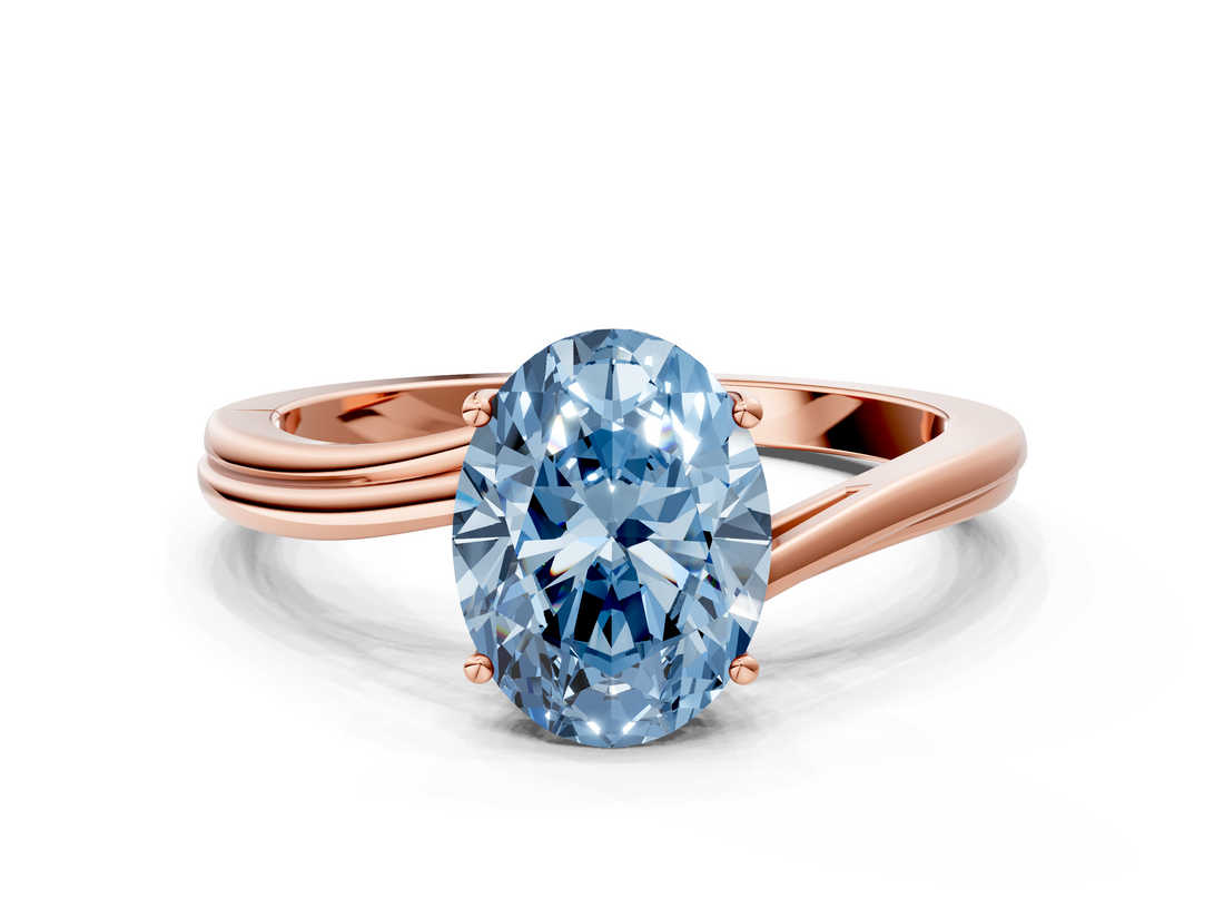 Rose gold Fancy Blue Oval  Cut Solitaire Twist Band Ring with Four-Prong Setting_20