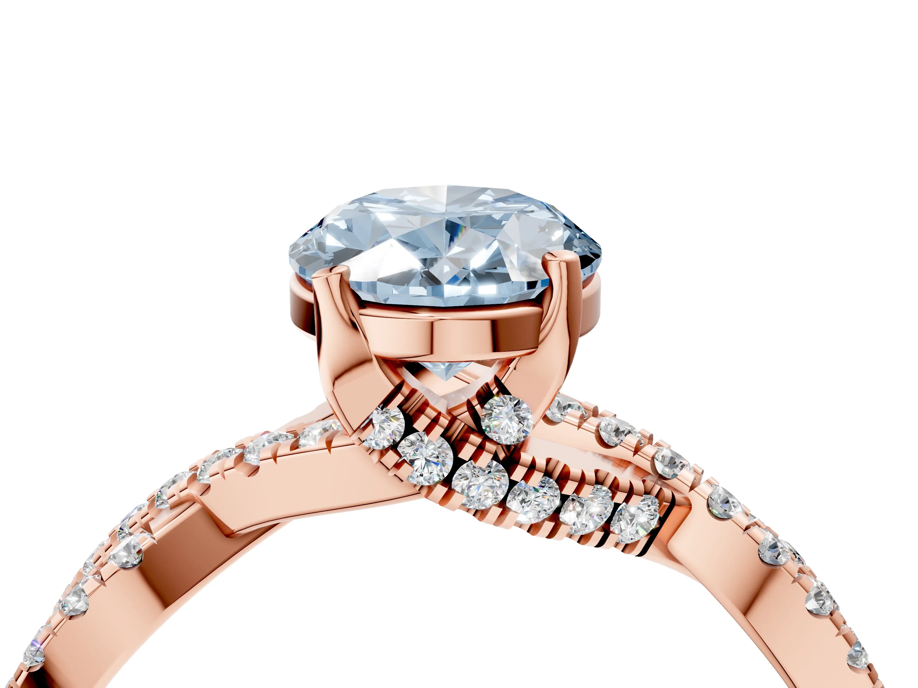 Rose gold Fancy Blue Oval Cut Solitaire Twist Pave Diamond Engagement Ring with Prong Setting_4
