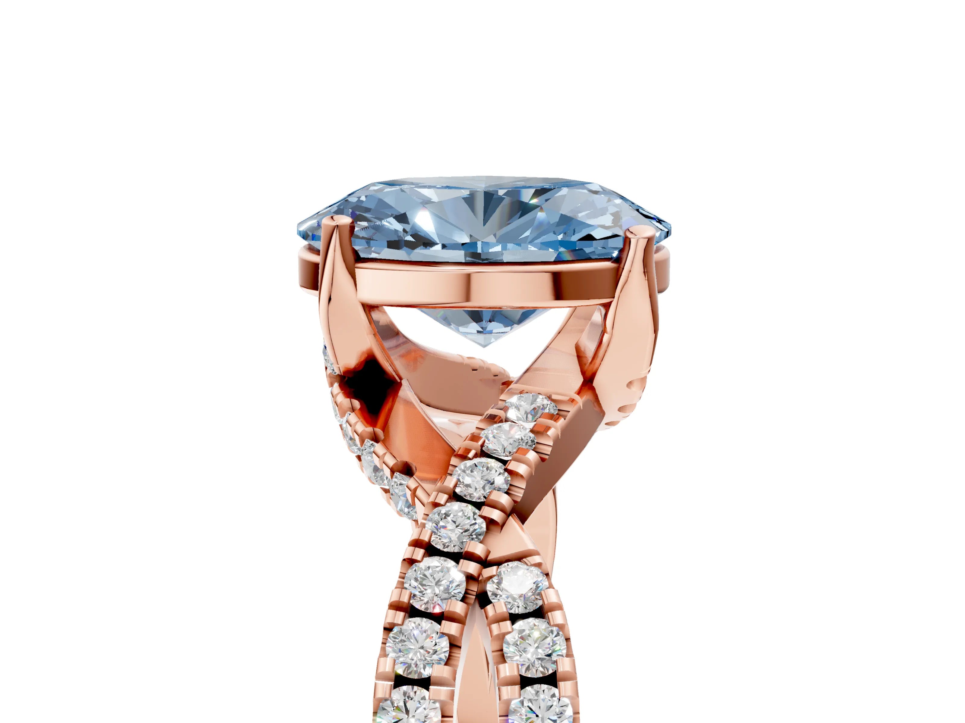 Rose gold Fancy Blue Oval Cut Solitaire Twist Pave Diamond Engagement Ring with Prong Setting_5