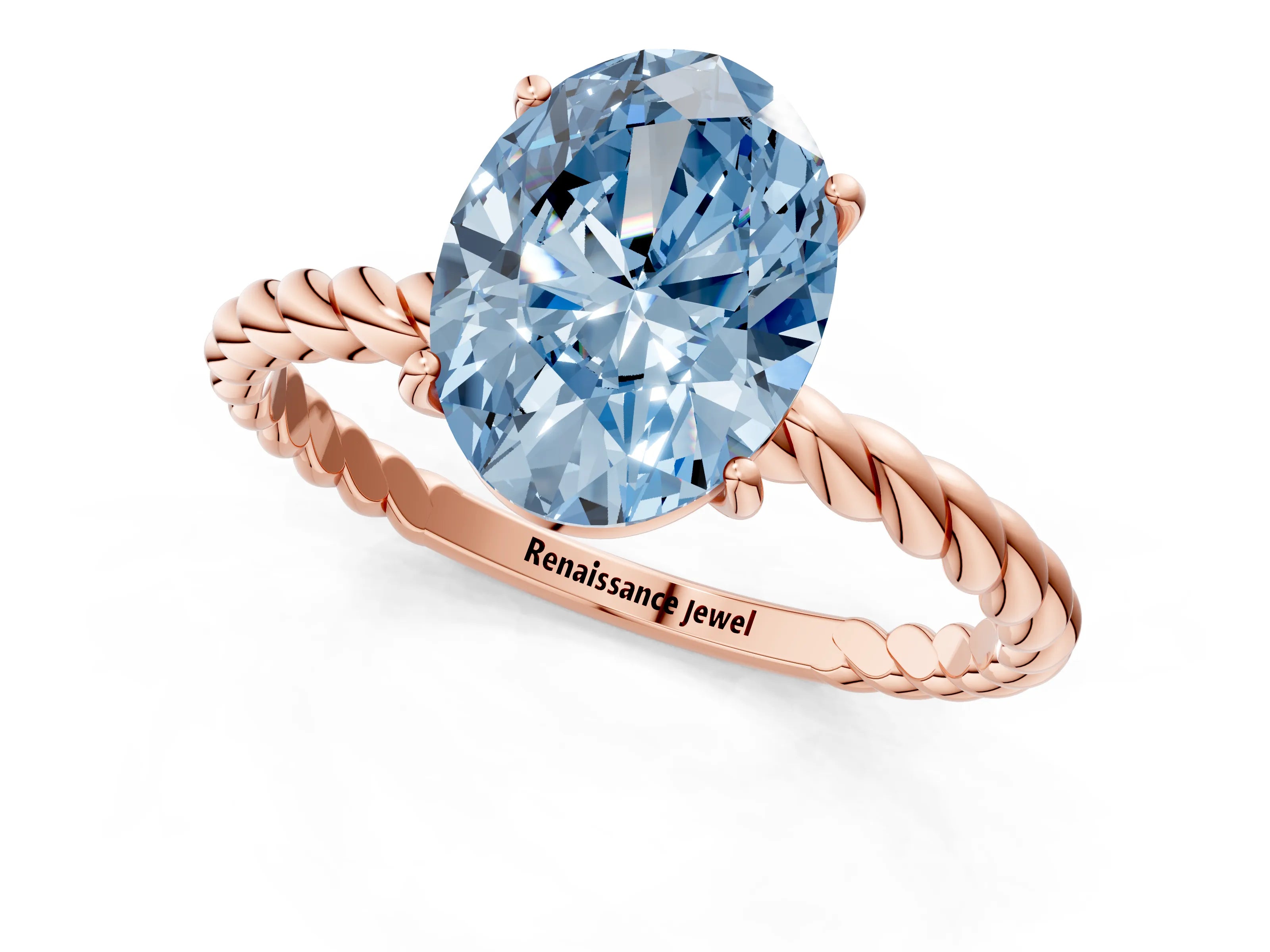 Rose gold Fancy Blue Oval Cut Solitaire Twisted Band 4-Prong Ring_1