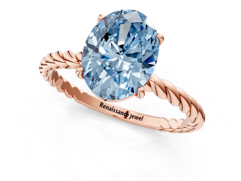 Rose gold Fancy Blue Oval Cut Solitaire Twisted Band 4-Prong Ring_1