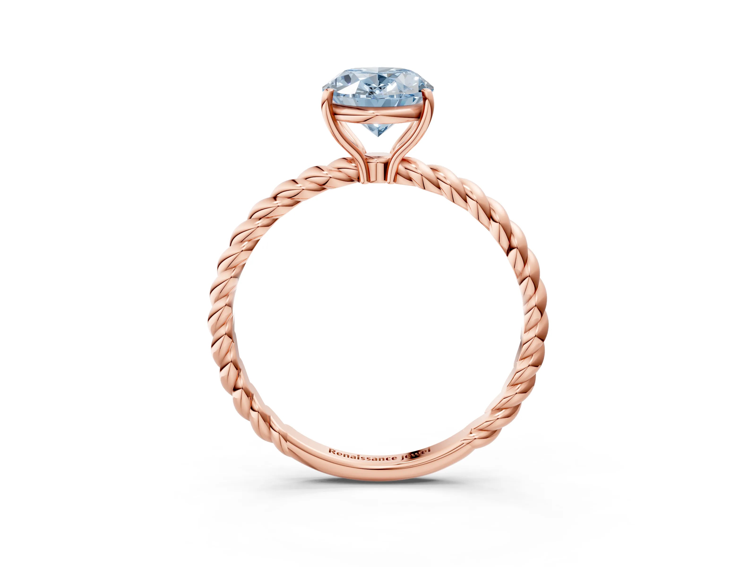 Rose gold Fancy Blue Oval Cut Solitaire Twisted Band 4-Prong Ring_3