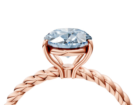 Rose gold Fancy Blue Oval Cut Solitaire Twisted Band 4-Prong Ring_4