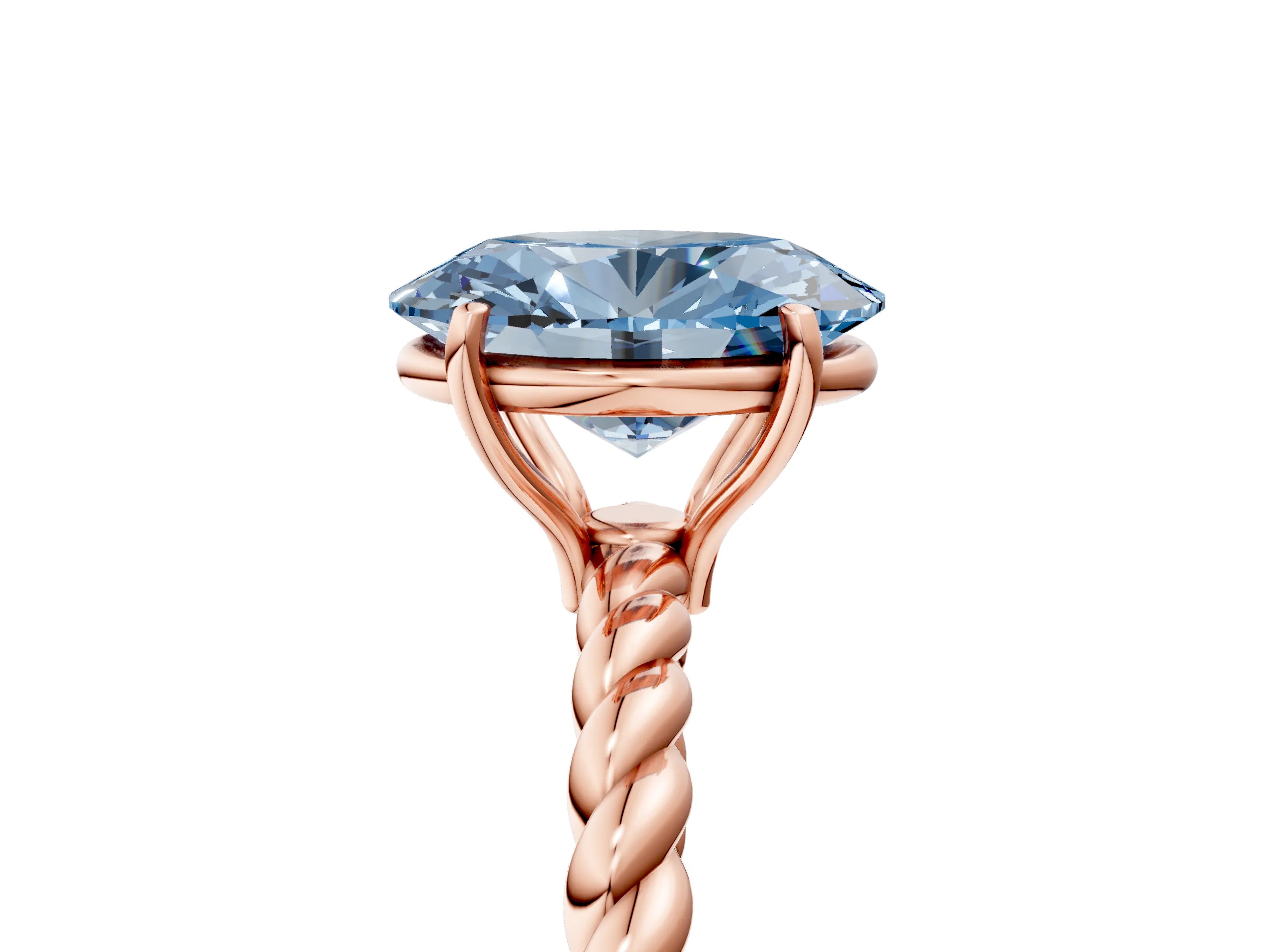 Rose gold Fancy Blue Oval Cut Solitaire Twisted Band 4-Prong Ring_5