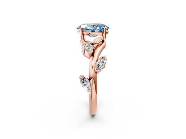 Rose gold Fancy Blue Oval Cut Solitaire Twisted Band Marquise Accent Prong Setting Ring