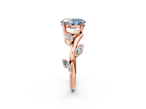 Rose gold Fancy Blue Oval Cut Solitaire Twisted Band Marquise Accent Prong Setting Ring_2