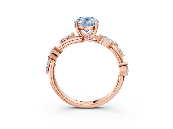 Rose gold Fancy Blue Oval Cut Solitaire Twisted Band Marquise Accent Prong Setting Ring