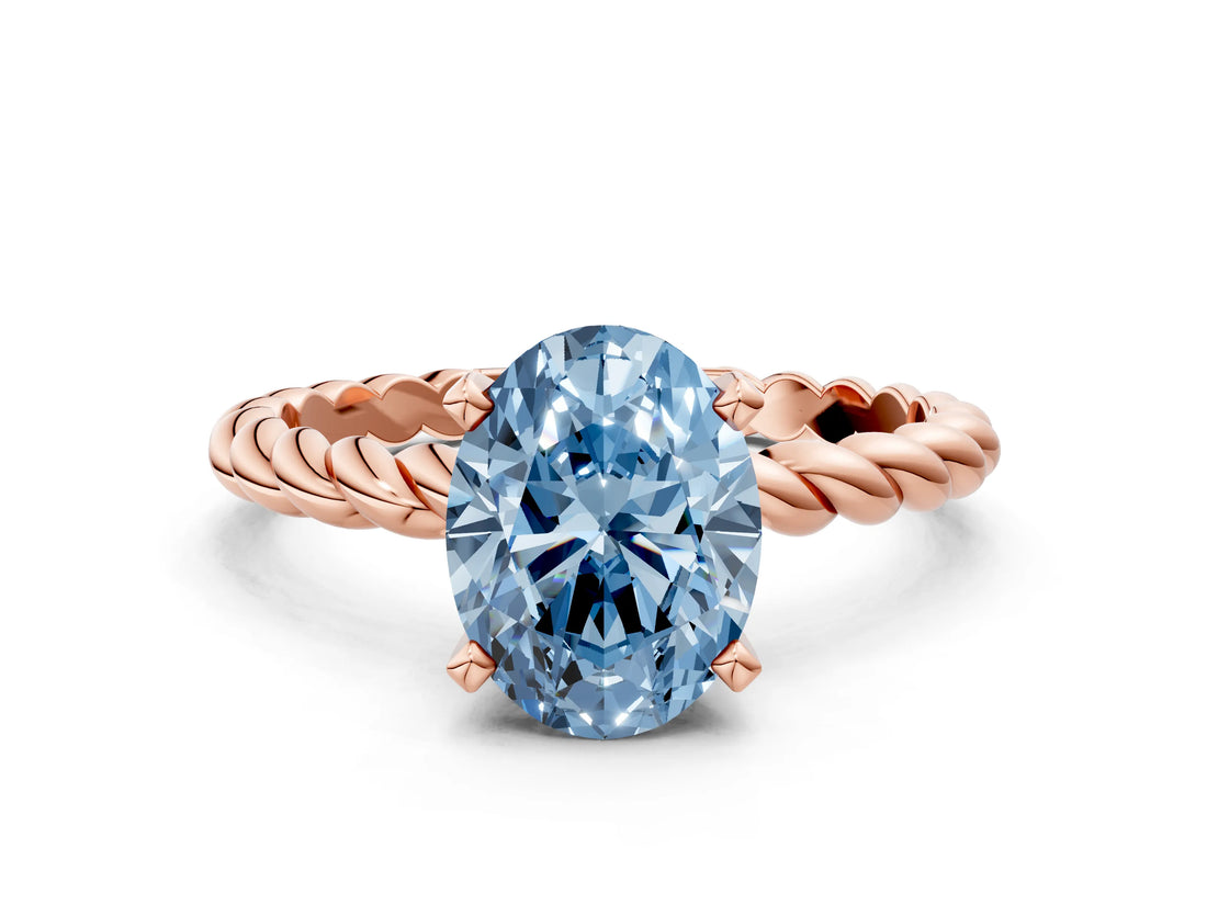 Rose gold Fancy Blue Oval  Cut Solitaire Twisted Band with Four-Prong Setting_104
