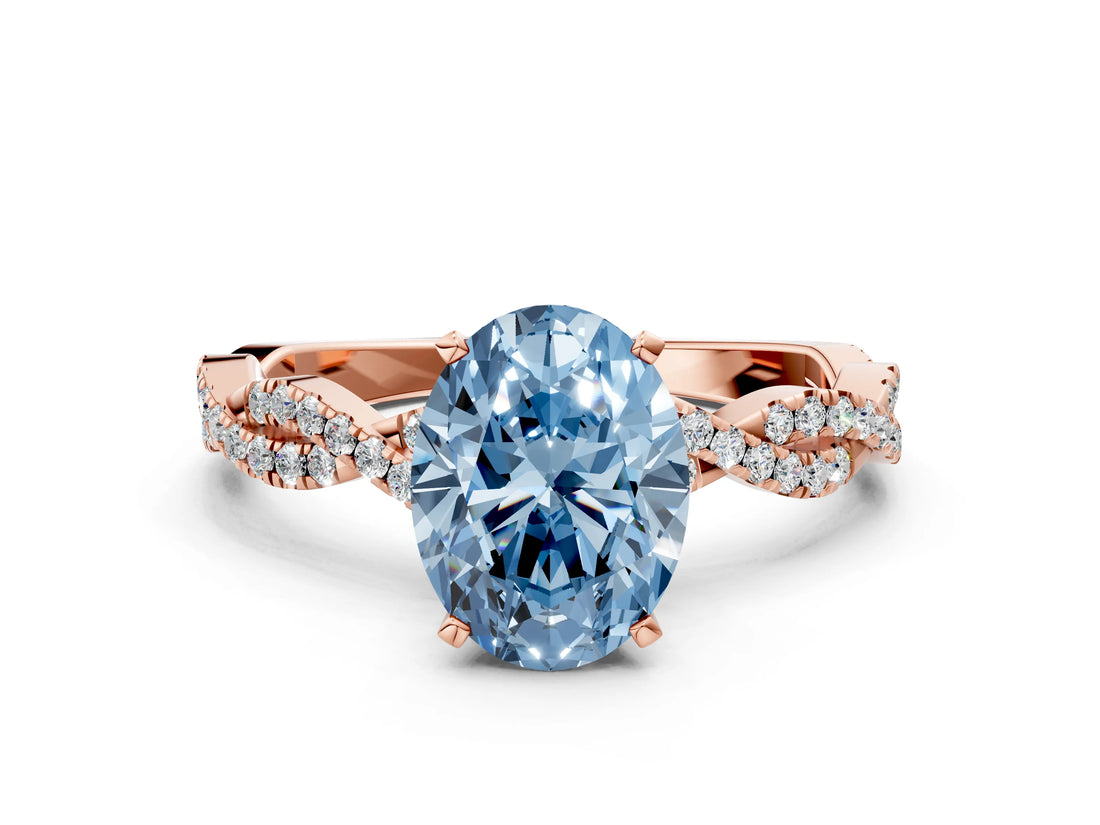 Rose gold Fancy Blue Oval Cut Solitaire Twisted Pave Band with Four-Prong Setting_3