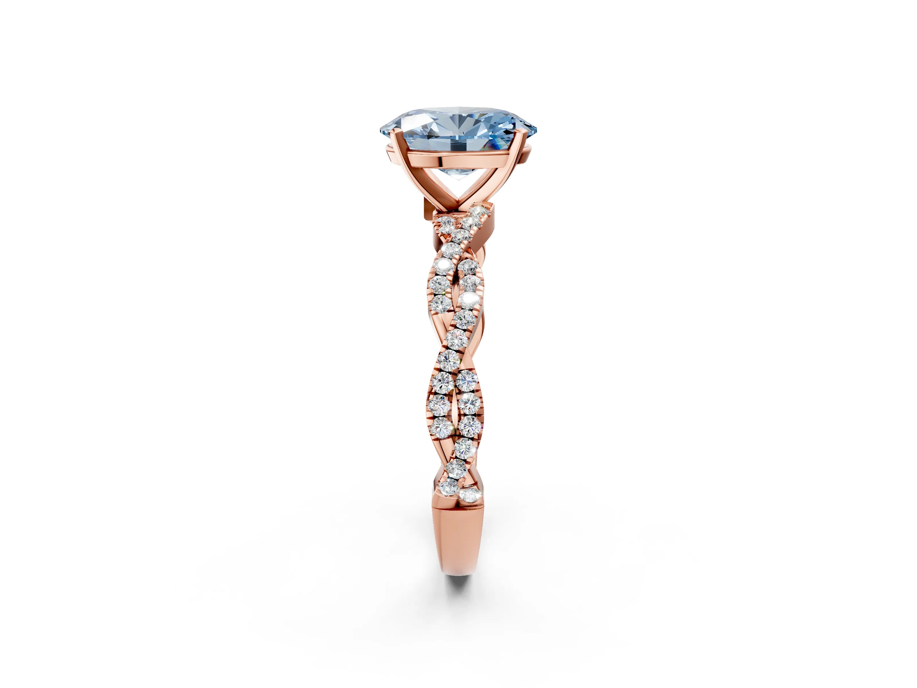 Rose gold Fancy Blue Oval Cut Solitaire Twisted Pave Band with Four-Prong Setting_5