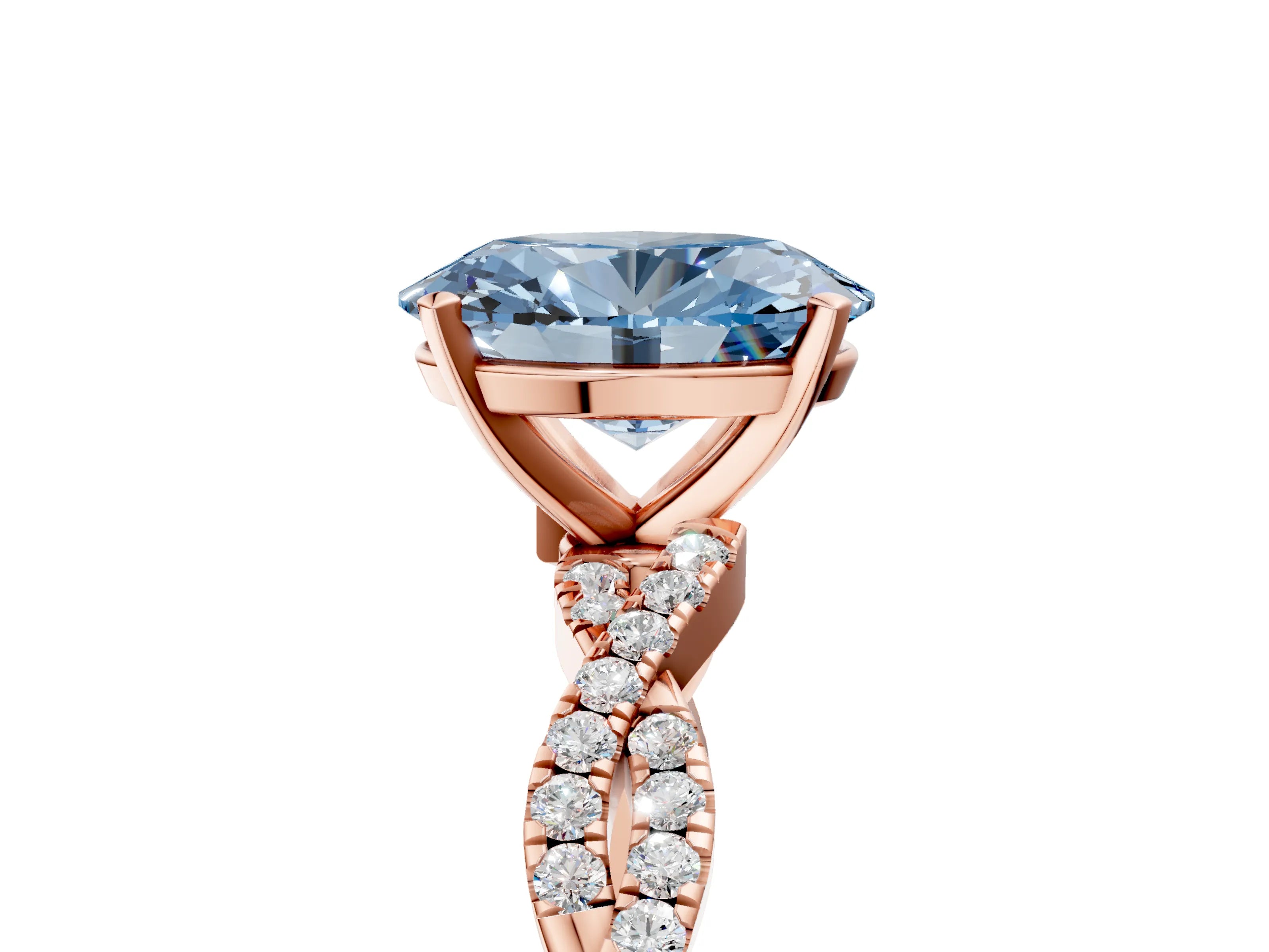 Rose gold Fancy Blue Oval Cut Solitaire Twisted Pave Band with Four-Prong Setting_8