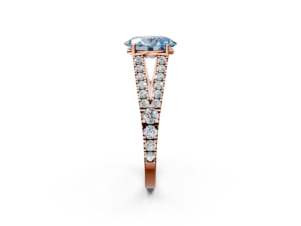 Rose gold Fancy Blue Oval  Cut Split Shank Pave Diamond Engagement Ring with Four-Prong Setting