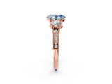 Rose gold Fancy Blue Oval Cut Three-Stone Diamond Ring with Pavé Band and Four-Prong Setting_2