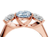 Rose gold Fancy Blue Oval Cut Three-Stone Diamond Ring with Prong Setting on a Classic Band_16