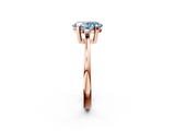 Rose gold Fancy Blue Oval  Cut Three-Stone Solitaire Ring with Round Accent Diamonds and Four-Prong Setting_20