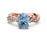 Rose gold Fancy Blue Oval  Cut Twisted Pavé Band Solitaire Ring with Four-Prong Setting_55