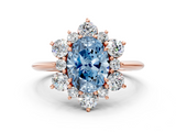 Rose gold Fancy Blue Oval  Diamond Cluster Halo Ring with Solitaire Band and Four-Prong Setting_20