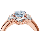 Rose gold Fancy Blue Oval  Diamond Cluster Halo Ring with Solitaire Band and Four-Prong Setting_24
