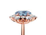 Rose gold Fancy Blue Oval  Diamond Cluster Halo Ring with Solitaire Band and Four-Prong Setting_25