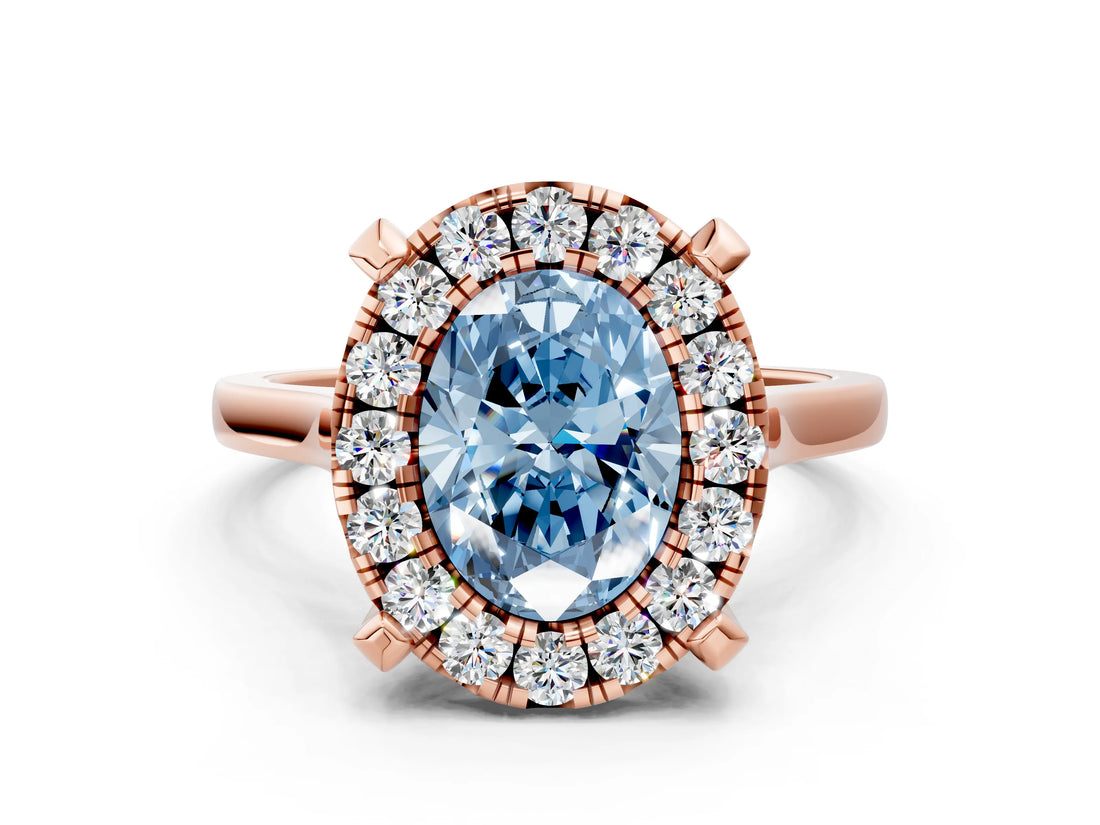 Rose gold Fancy Blue Oval  Diamond Cluster Halo Solitaire with Four-Prong Setting_94