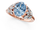 Rose gold Fancy Blue Oval  Diamond Cluster Leaf Design Ring with Prong Setting_51