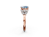 Rose gold Fancy Blue Oval  Diamond Cluster Leaf Design Ring with Prong Setting_52