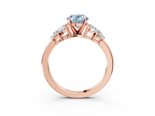 Rose Gold Oval Cluster Leaf Engagement Ring Setting for Fancy Blue Center with Marquise Accents