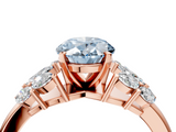 Rose gold Fancy Blue Oval  Diamond Cluster Leaf Design Ring with Prong Setting_54