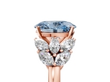 Rose gold Fancy Blue Oval  Diamond Cluster Leaf Design Ring with Prong Setting_55