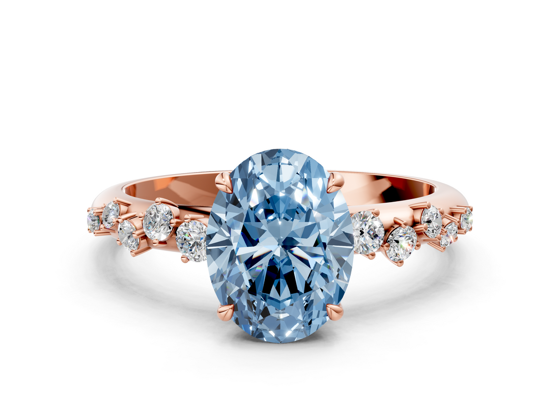 Rose gold Fancy Blue Oval  Diamond Cluster Prong-Set Solitaire Ring_43