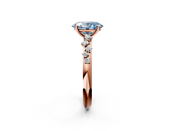 Rose gold Fancy Blue Oval  Diamond Cluster Prong-Set Solitaire Ring