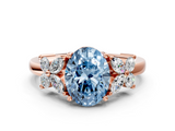 Rose gold Fancy Blue Oval  Diamond Floral Cluster Ring with Solitaire Band and Prong Setting_51