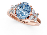 Rose gold Fancy Blue Oval  Diamond Floral Cluster Ring with Solitaire Band and Prong Setting_52