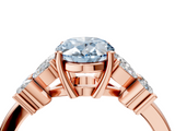 Rose gold Fancy Blue Oval  Diamond Floral Cluster Ring with Solitaire Band and Prong Setting_55