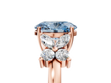 Rose gold Fancy Blue Oval  Diamond Floral Cluster Ring with Solitaire Band and Prong Setting_56