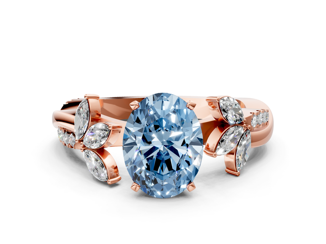 Rose gold Fancy Blue Oval  Diamond Floral Vine Solitaire Engagement Ring_3